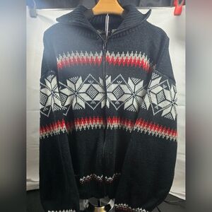 Blair Full-Zip Cowl Neck Black & White Snowflake Sweater – Size XL